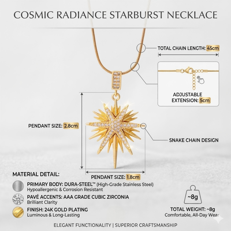 Waterproof Gold Starburst Necklace