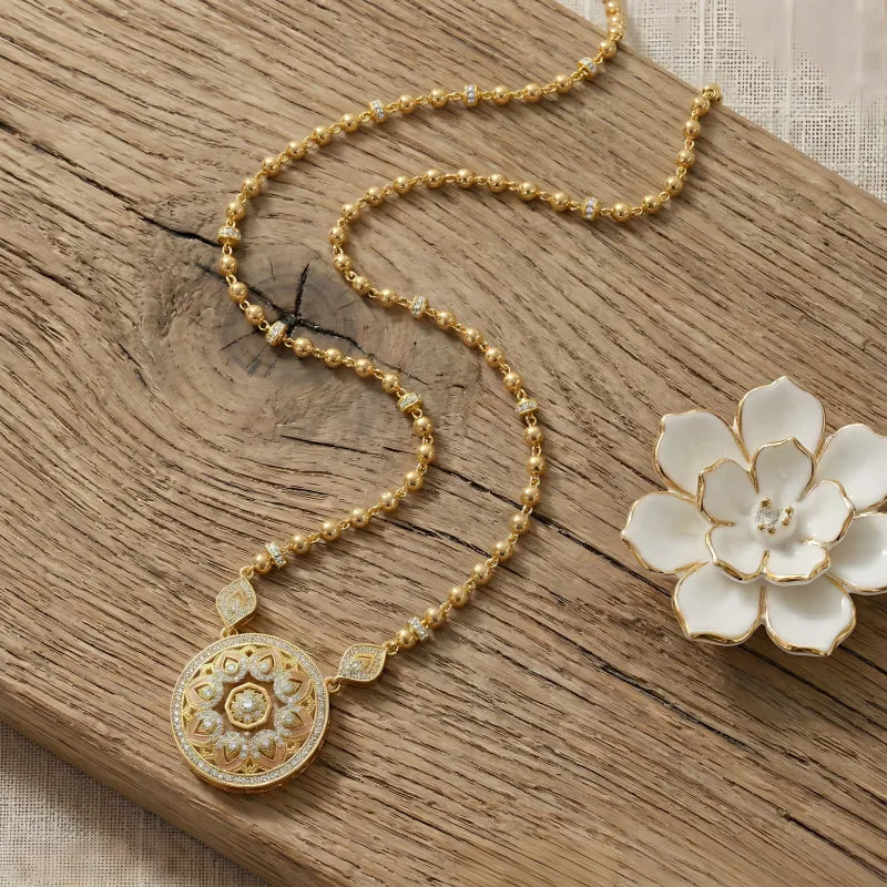 Pink Mandala Fortune Medallion - Spinning 18K Gold Necklace