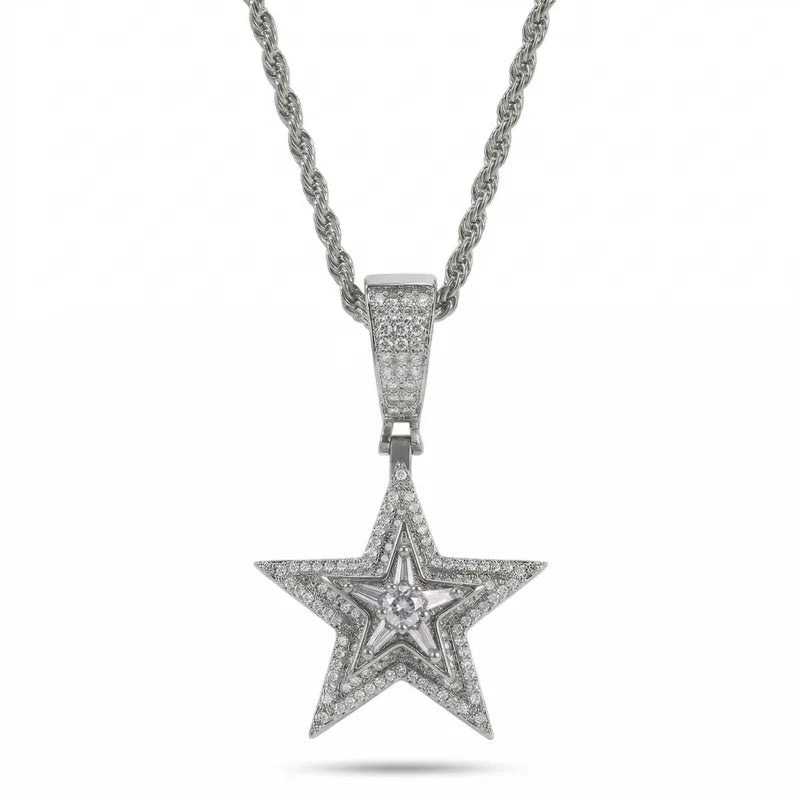 Spinning Iced Out Star Necklace