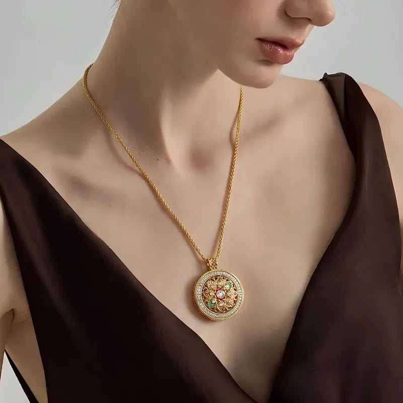 Rotatable Enamel Flower Blooming Fortune Necklace