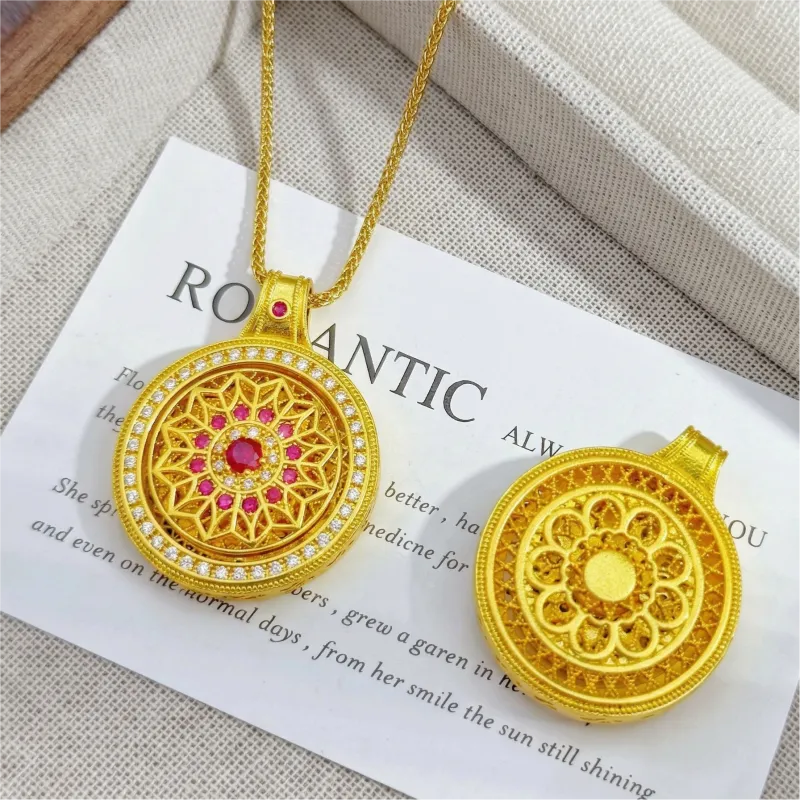 Rotating Gothic Rose Window Necklace