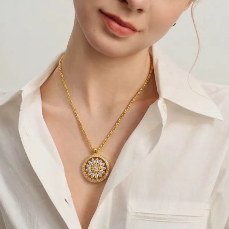 Radiant Spinning Sunflower Necklace