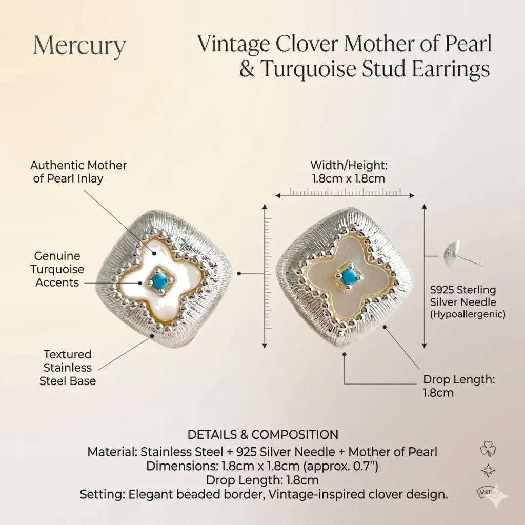Refined Four - Leaf Clover Turquoise Accent Stud Earrings