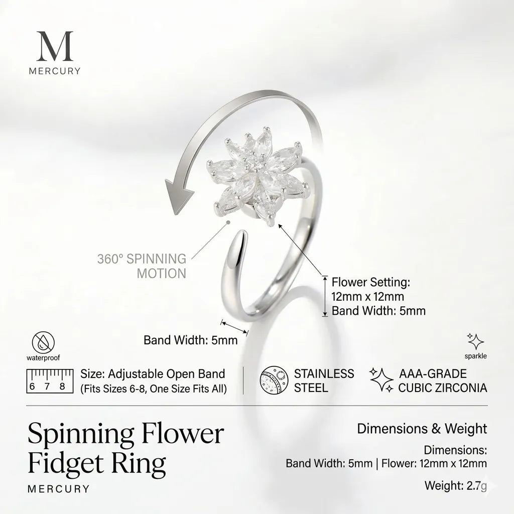 The Bloom in Motion | Stainless Steel Spinning Flower Fidget Ring