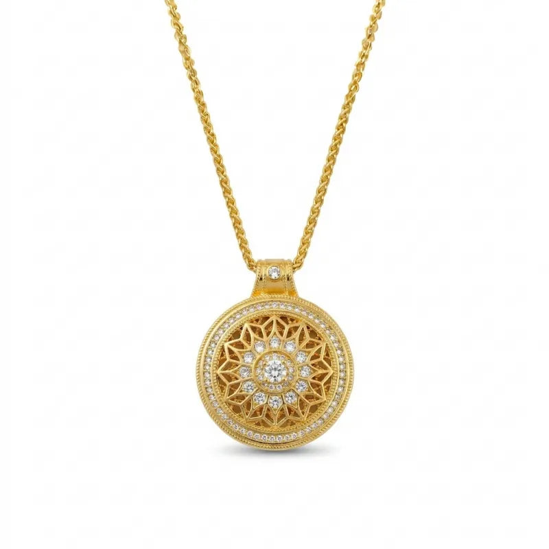 Rotating Gothic Rose Window Necklace