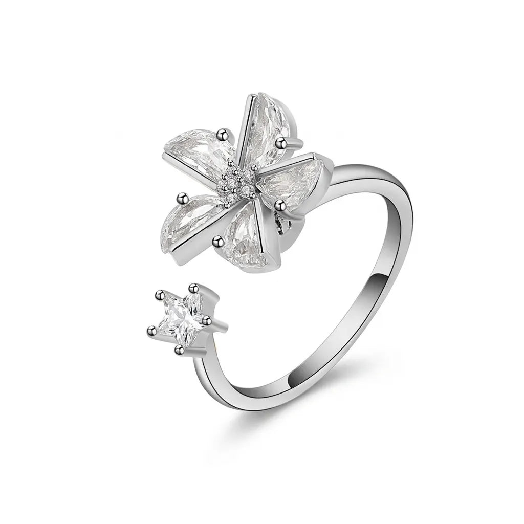 Sparkling Flower & Star Spinning Ring