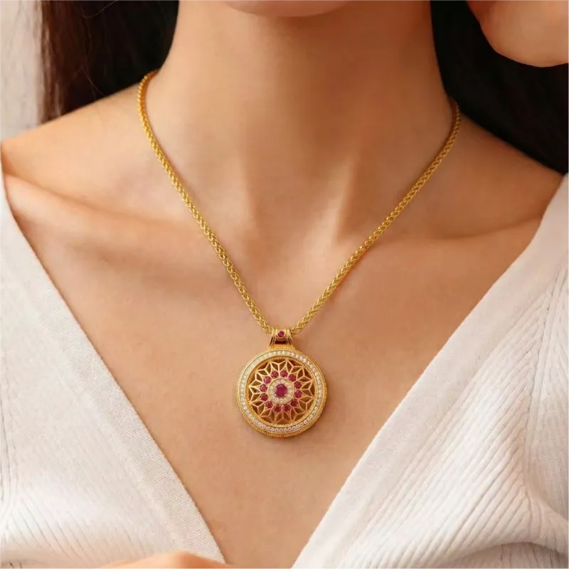 Rotating Gothic Rose Window Necklace