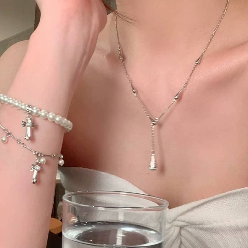 Water Drop Crystal Cascade Y Necklace