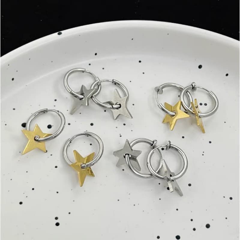 Minimalist Star Charm Hoop Earrings