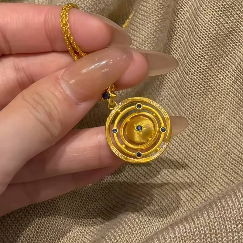 24K Gold Rotating Planet Necklace | Celestial Zirconia Pendant