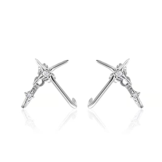 Mercury minimalist 925 sterling silver starburst ear crawler earrings featuring sparkling zirconia stones on a clean white background.