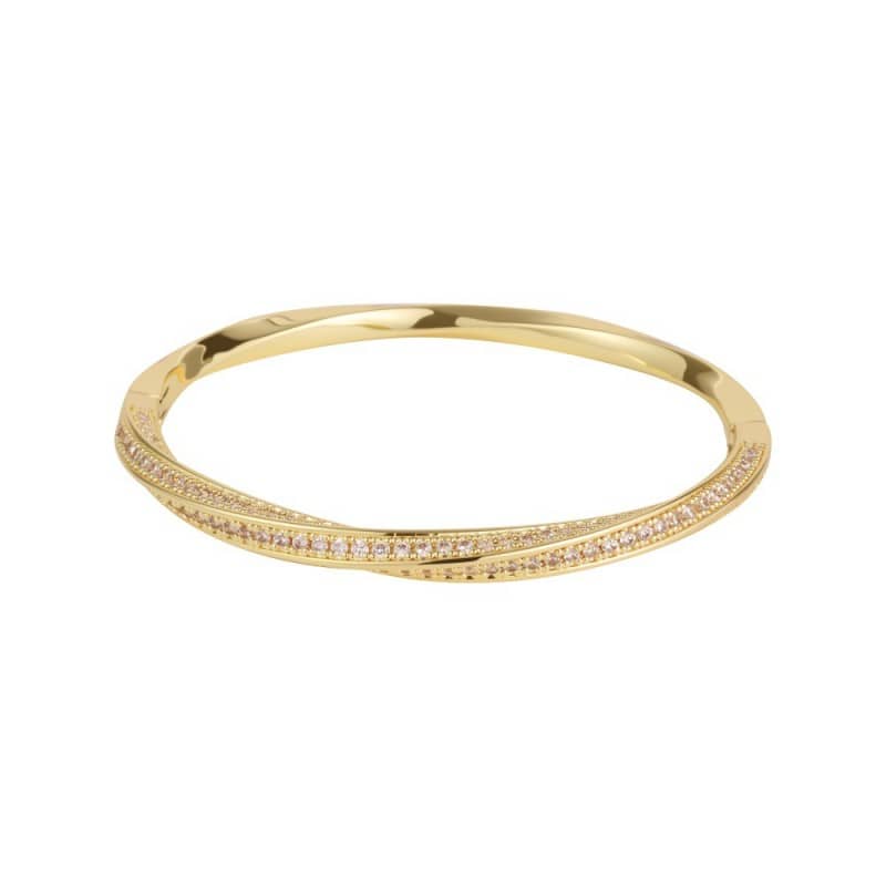 Mercury brand 24K gold plated and silver stainless steel twisted bangles with AAA zircon micro-pave.