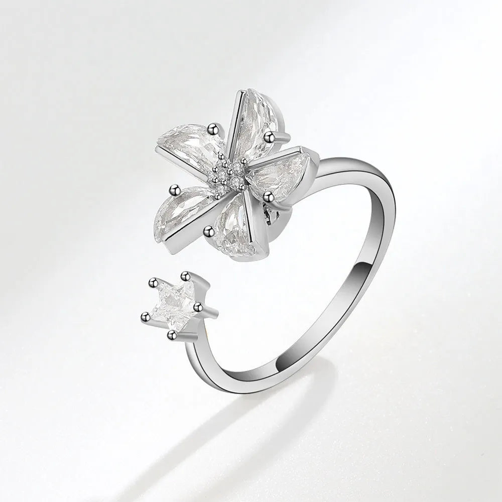 Sparkling Flower & Star Spinning Ring