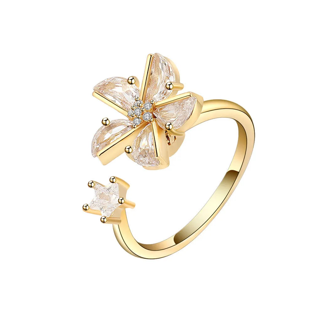 Sparkling Flower & Star Spinning Ring