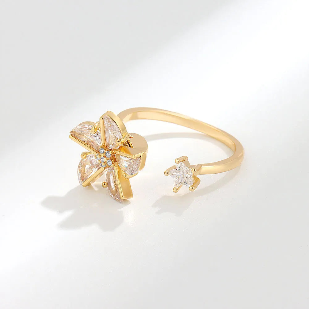 Sparkling Flower & Star Spinning Ring