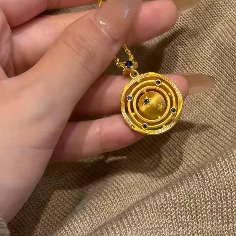 24K Gold Rotating Planet Necklace | Celestial Zirconia Pendant