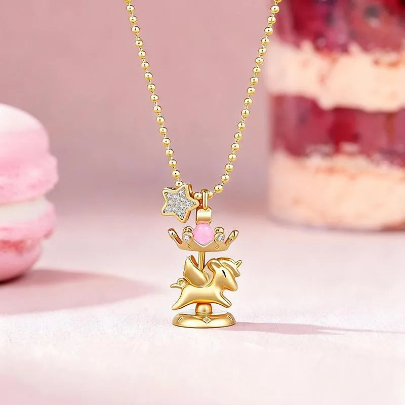 Spinning Carousel Necklace 14K Gold Plated Luxury