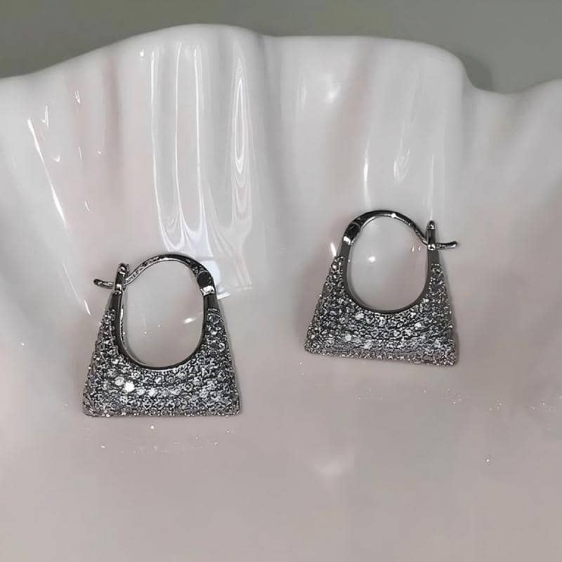 "The Tote" - Modern Handbag Shape Hoop Earrings with AAA Cubic Zirconia