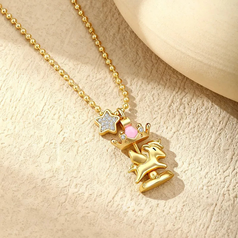 Spinning Carousel Necklace 14K Gold Plated Luxury