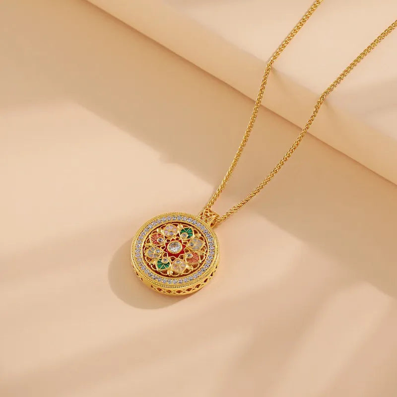 Rotatable Enamel Flower Blooming Fortune Necklace