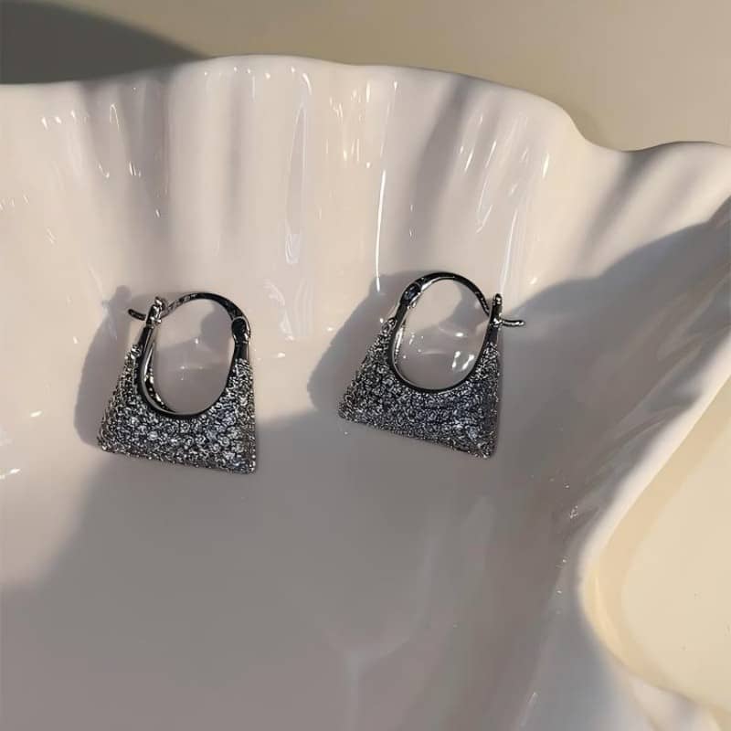"The Tote" - Modern Handbag Shape Hoop Earrings with AAA Cubic Zirconia