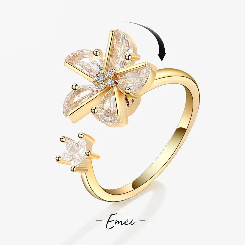 Sparkling Flower & Star Spinning Ring