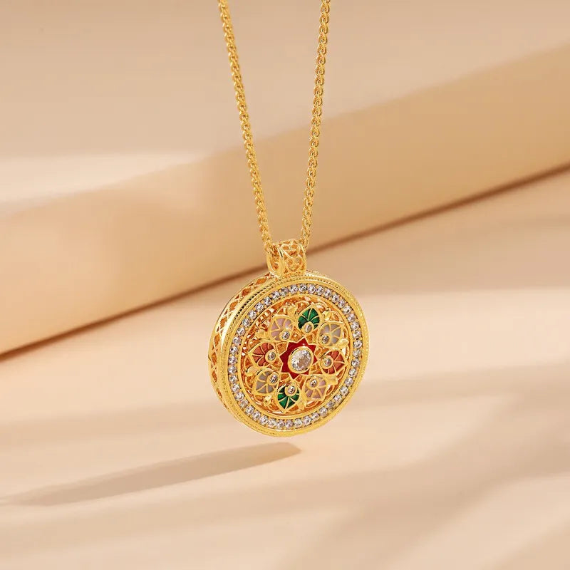 Rotatable Enamel Flower Blooming Fortune Necklace