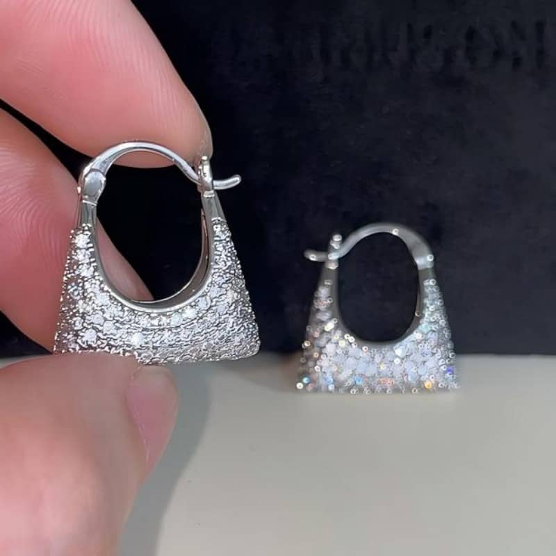 "The Tote" - Modern Handbag Shape Hoop Earrings with AAA Cubic Zirconia