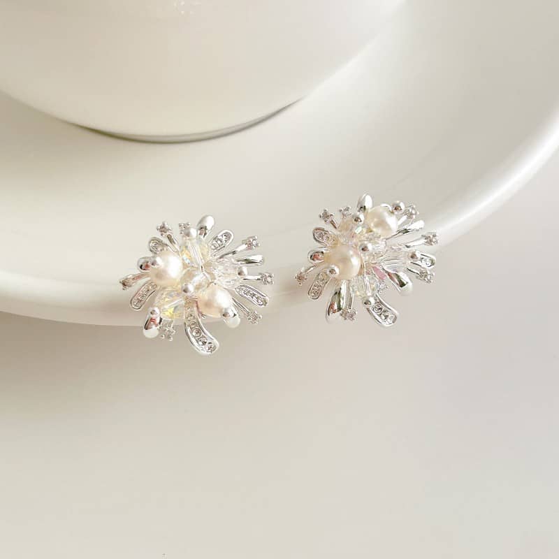 Firework Burst Pearl & Crystal Stud Earrings