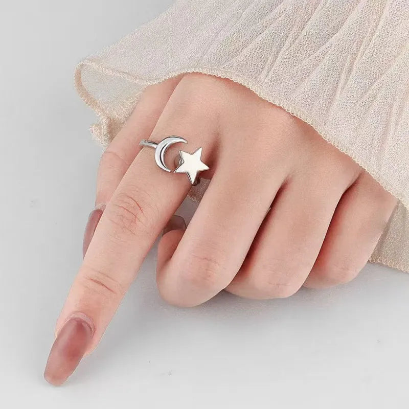 Celestial Moon & Star Spinning Anxiety Ring