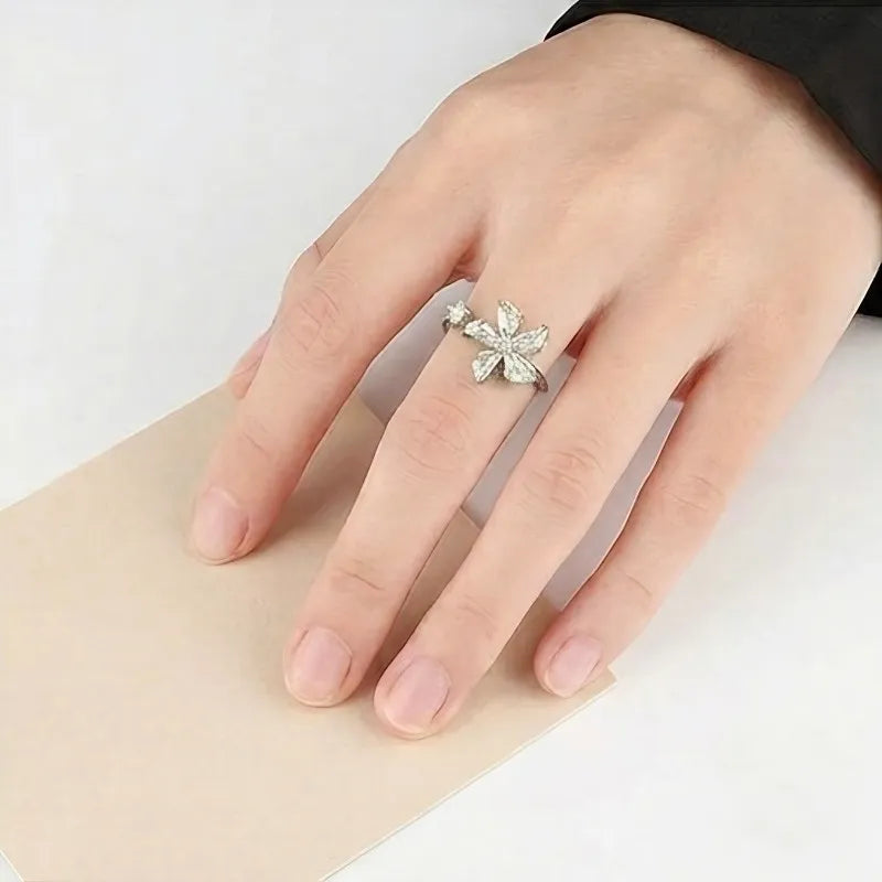 Sparkling Flower & Star Spinning Ring