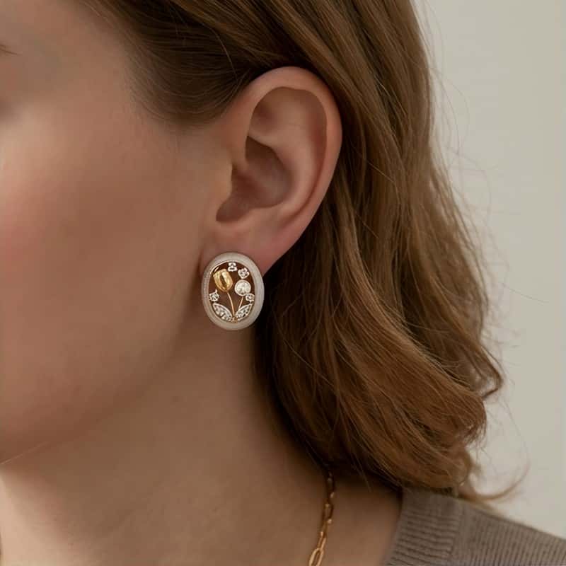 Minimalist Tulip - Inspired Pearl & Zircon Earrings