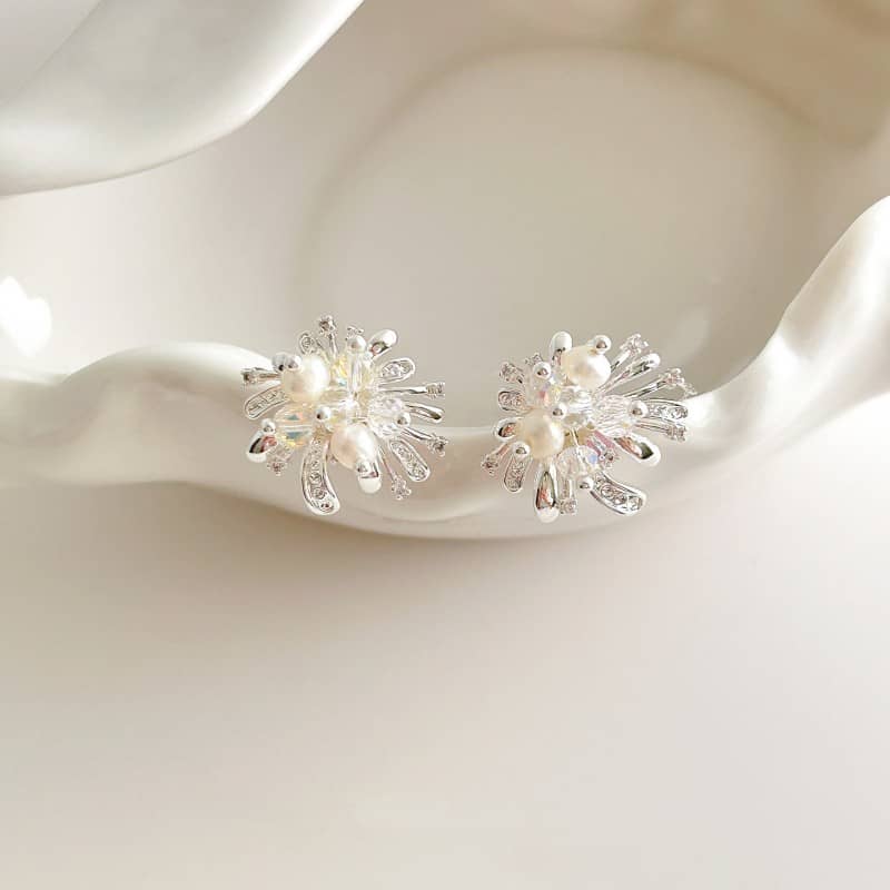 Firework Burst Pearl & Crystal Stud Earrings