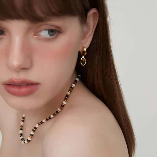 "Earth & Gold" Set: Layered Tiger's Eye Beaded Necklace, Pendant & Drop Earrings